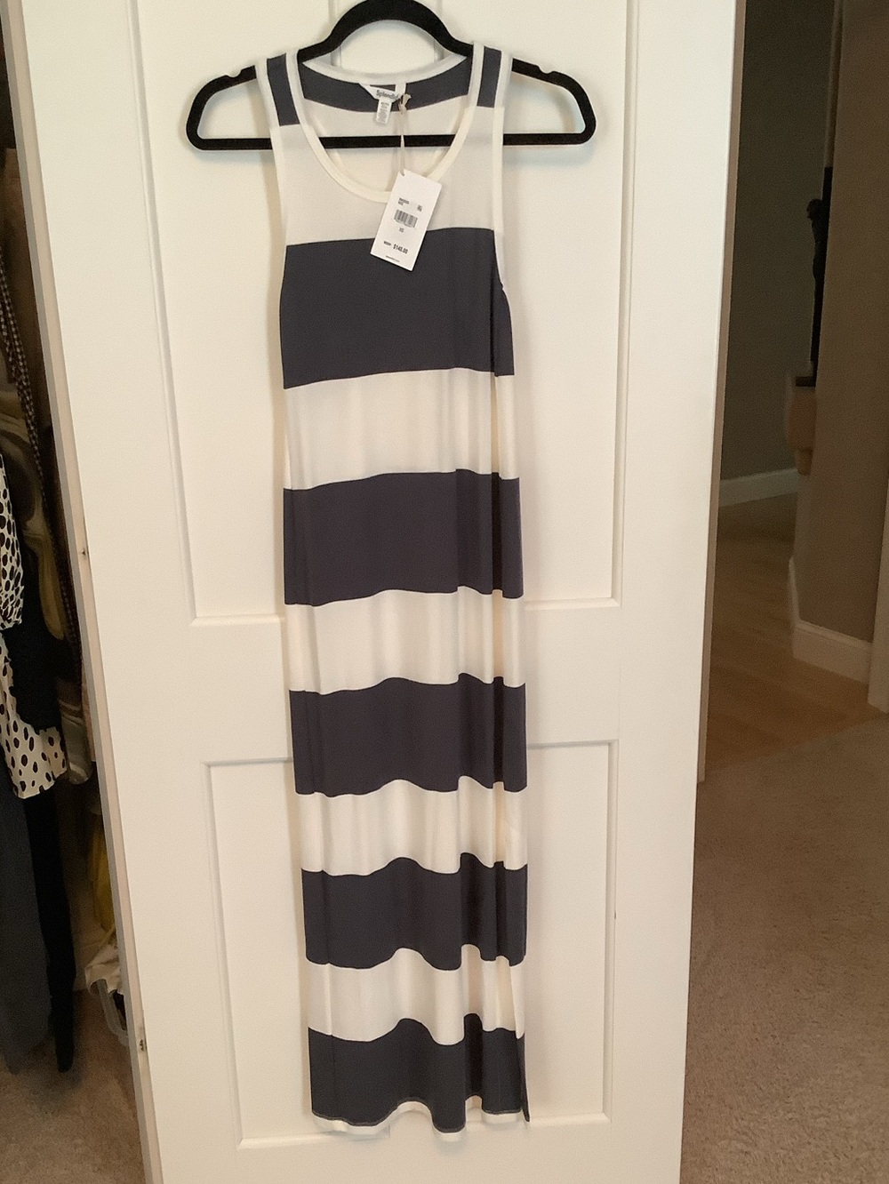 Splendid Cream and Dark Gray Striped Sleeveless Maxi Dress. New with Tags